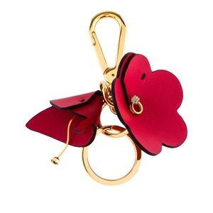 NWT MARNI Leather Floral Keychain in Red and Gold